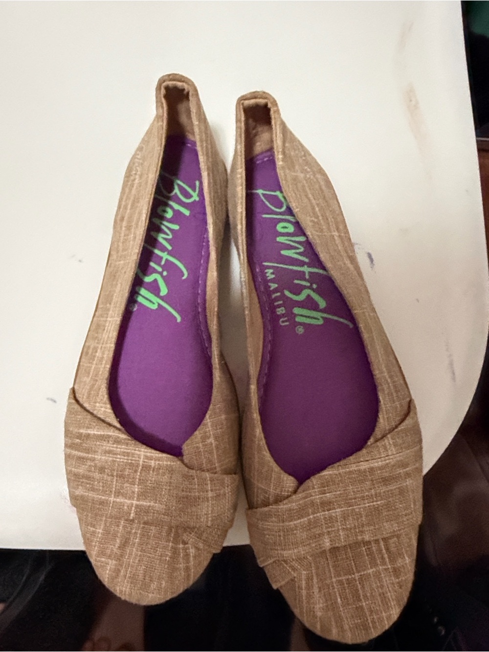 Blowfish Tan Textured Slip-On Ballet Flats with Purple Insole